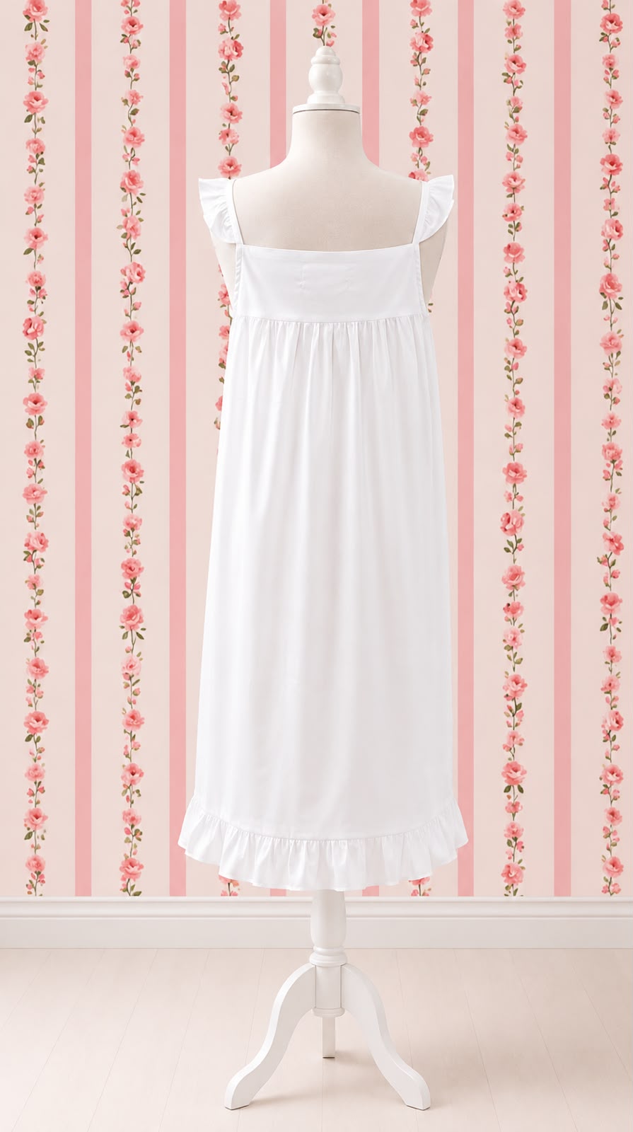 SoieRose White Cotton Victorian Nightgown Ruffle Chemise SR-1285