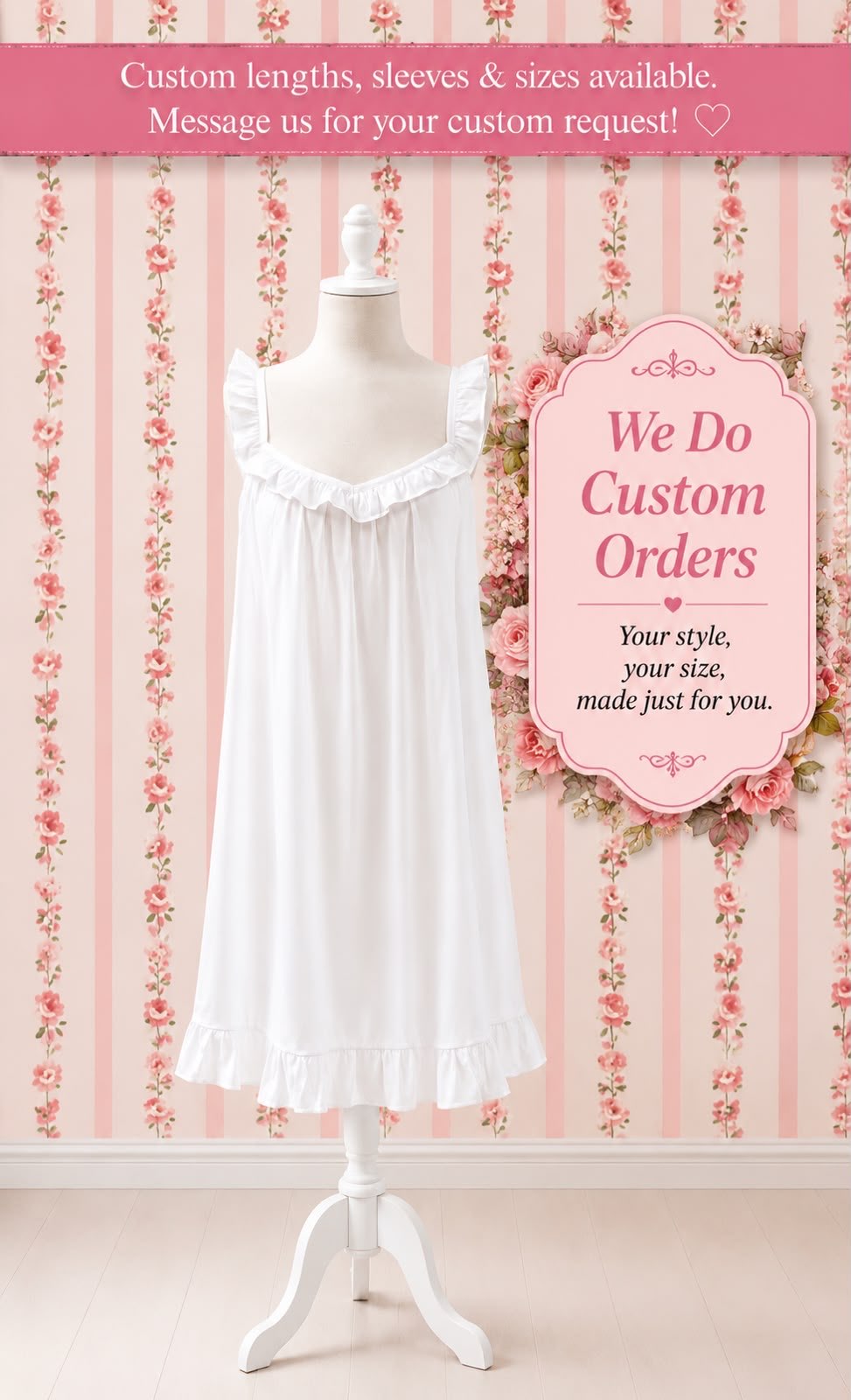 SoieRose White Cotton Victorian Nightgown Ruffle Chemise SR-1285