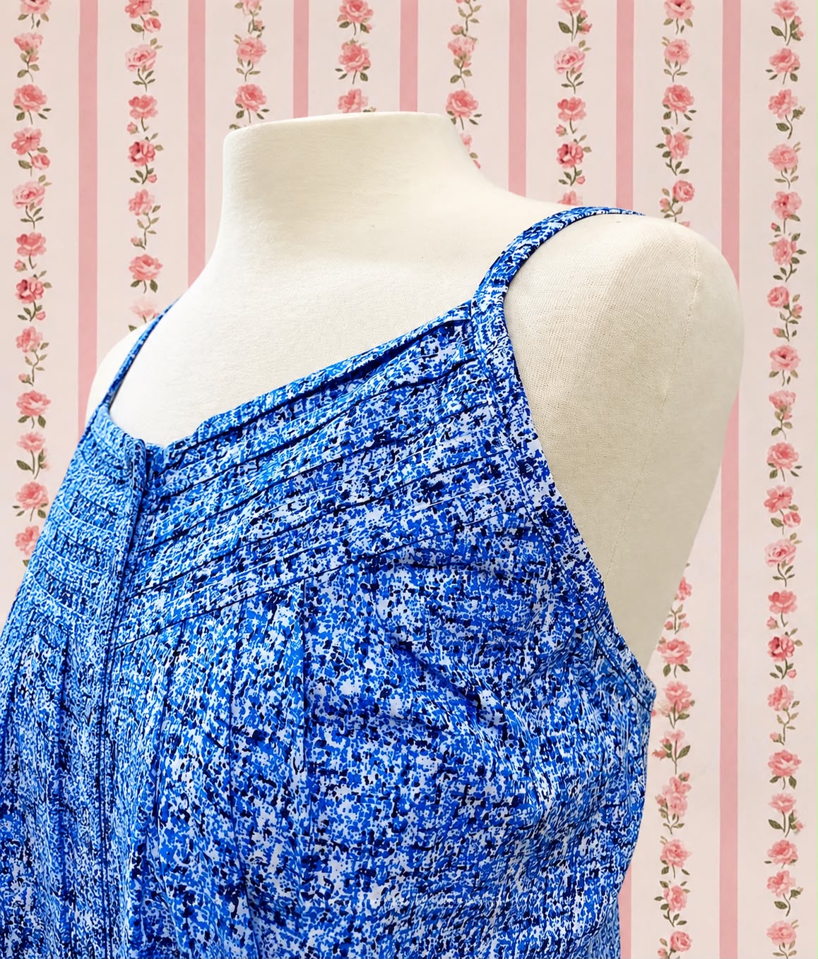 SoieRose French Blue Ditsy Floral 100% Cotton Victorian Vintage Ruffle Hem Nightgown - SR-1293