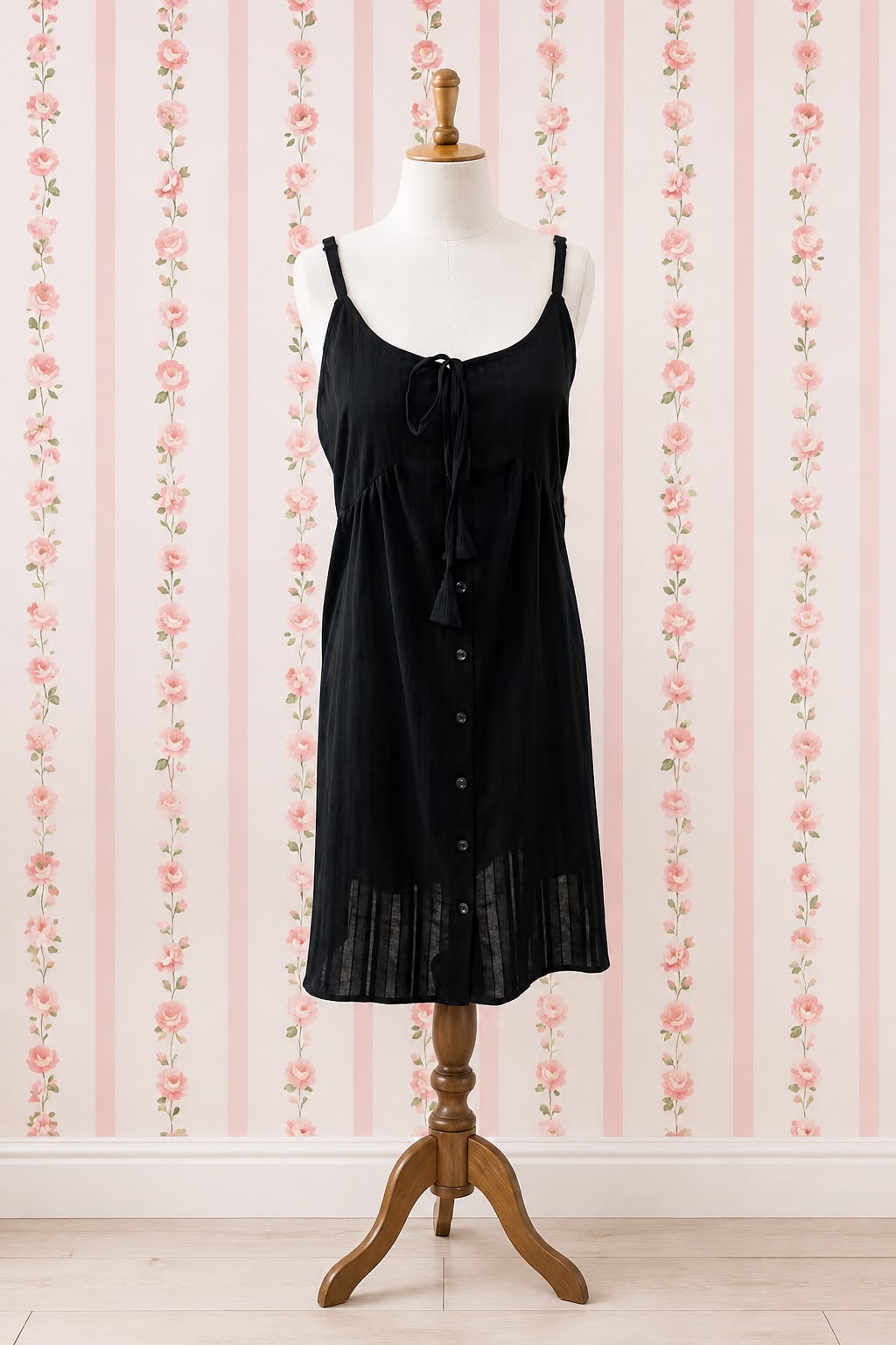 SoieRose Vintage Black Cotton Chemise Victorian Nightgown- SR-1304