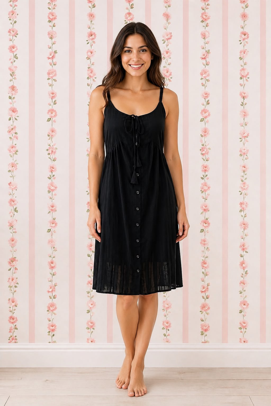 SoieRose Vintage Black Cotton Chemise Victorian Nightgown- SR-1304
