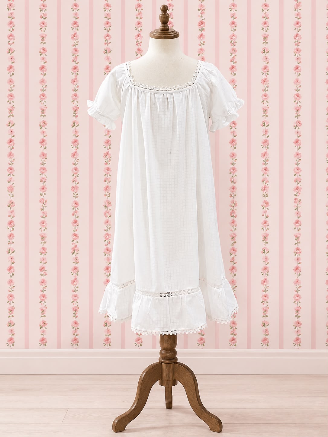 White Cotton Prairie Puff Sleeve Victorian Nightgown for Women - SoieRose SR-1311