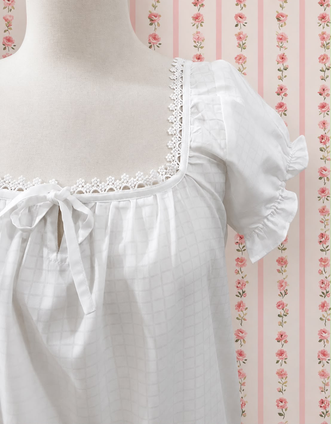White Cotton Prairie Puff Sleeve Victorian Nightgown for Women - SoieRose SR-1311