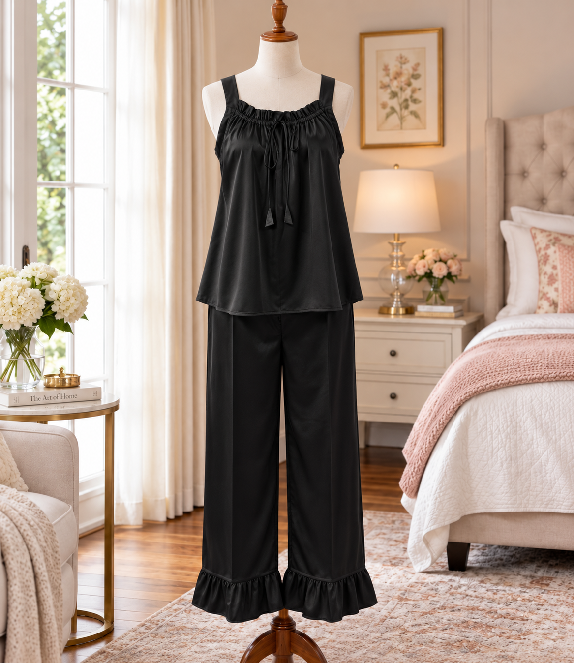 SoieRose Viviana 100% Silk Pajama Set, 22 Momme Ruffle Luxury Sleepwear