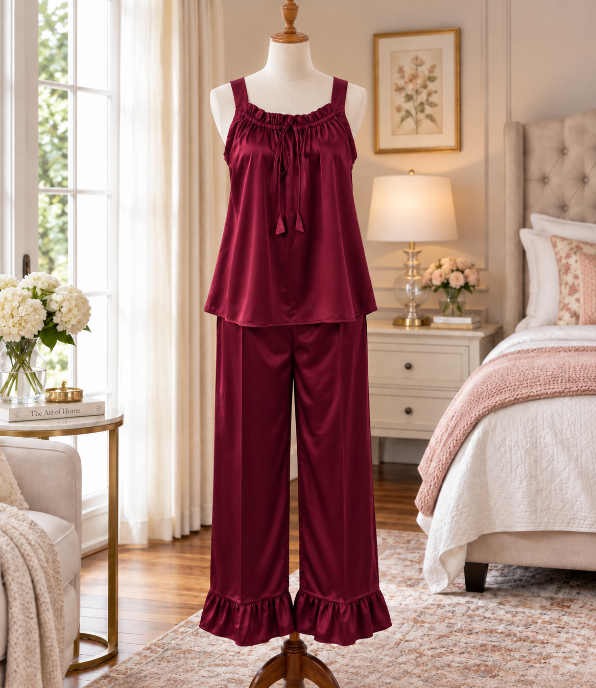 SoieRose Viviana 100% Silk Pajama Set, 22 Momme Ruffle Luxury Sleepwear