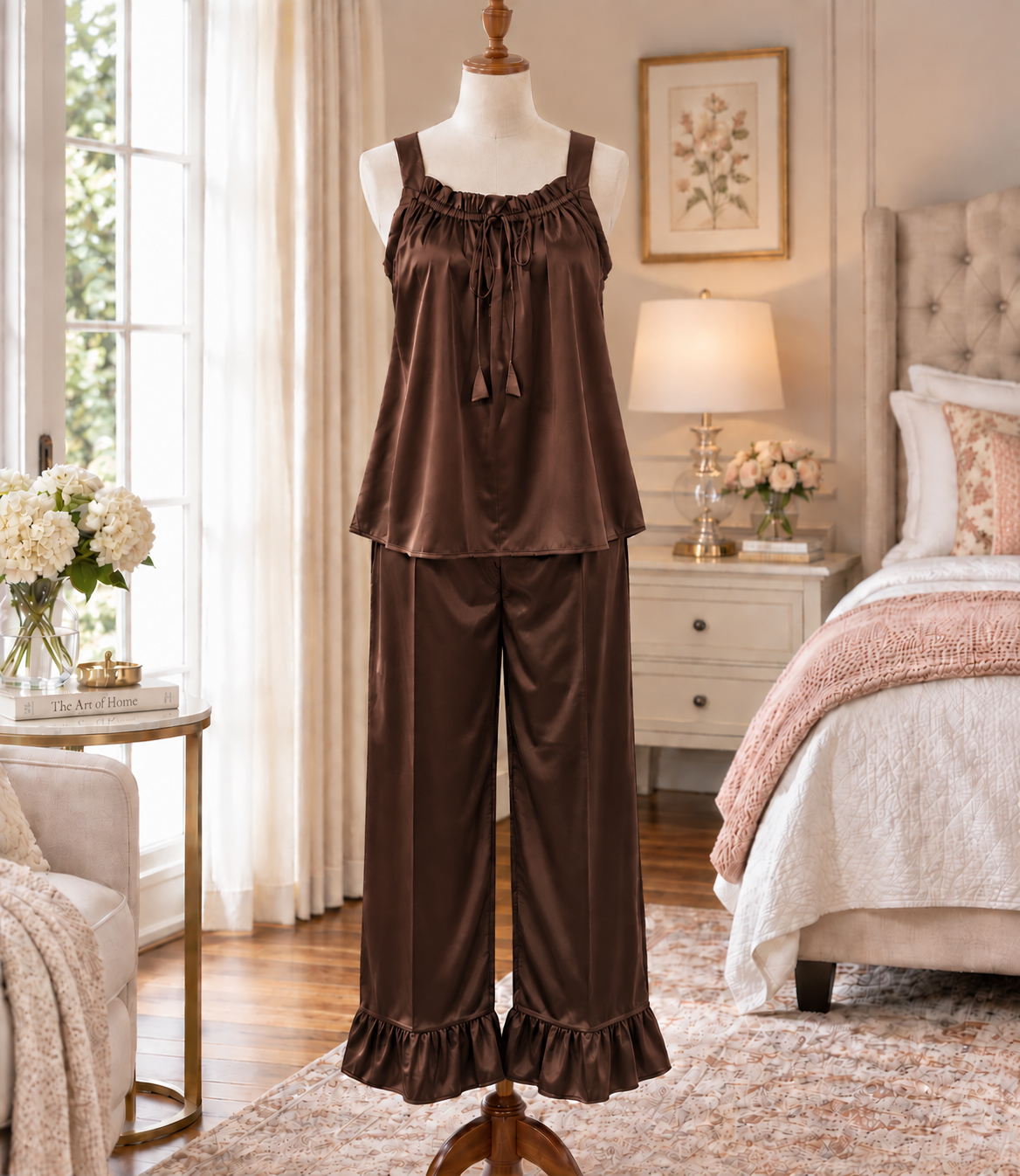 SoieRose Viviana 100% Silk Pajama Set, 22 Momme Ruffle Luxury Sleepwear