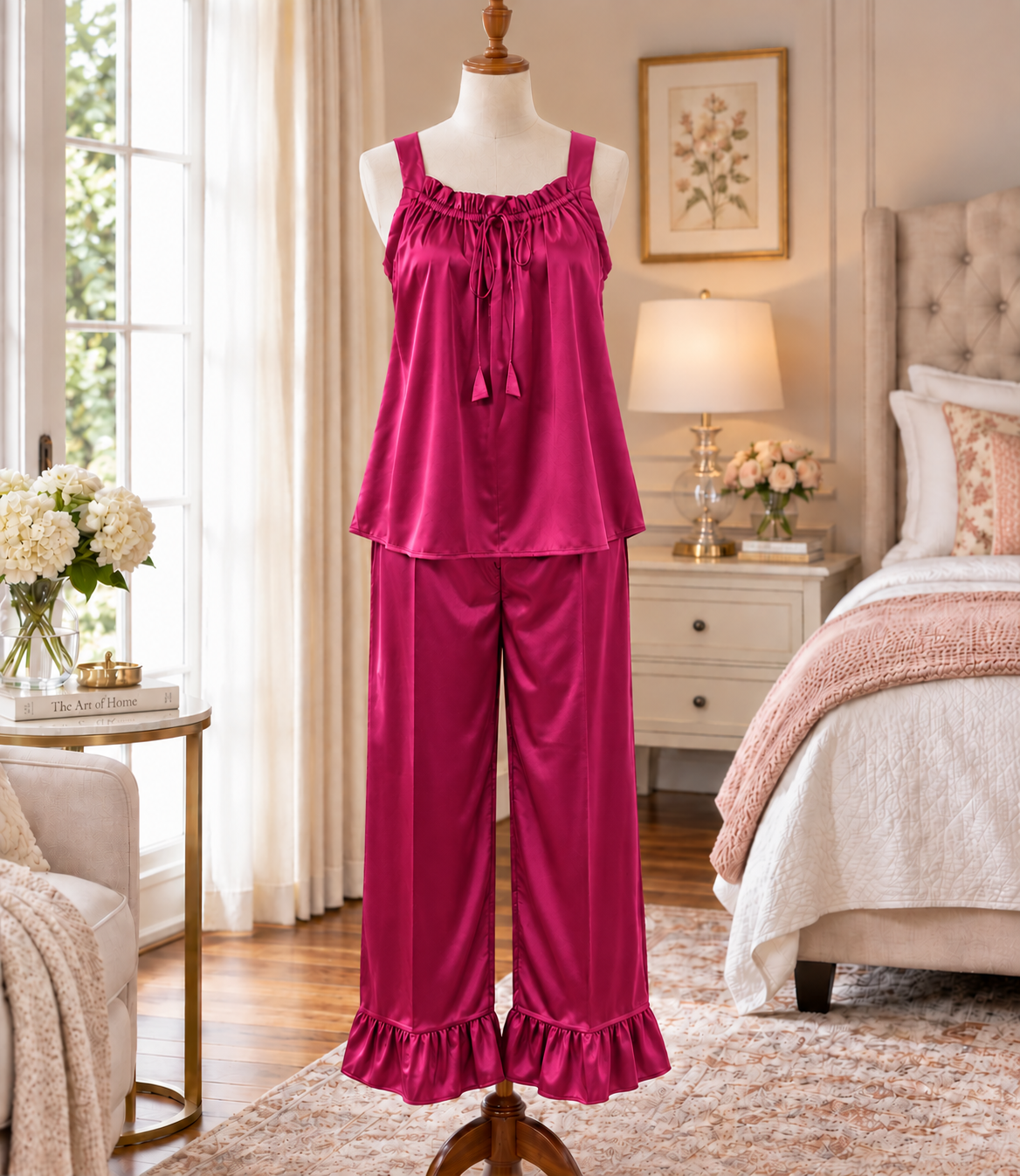 SoieRose Viviana 100% Silk Pajama Set, 22 Momme Ruffle Luxury Sleepwear