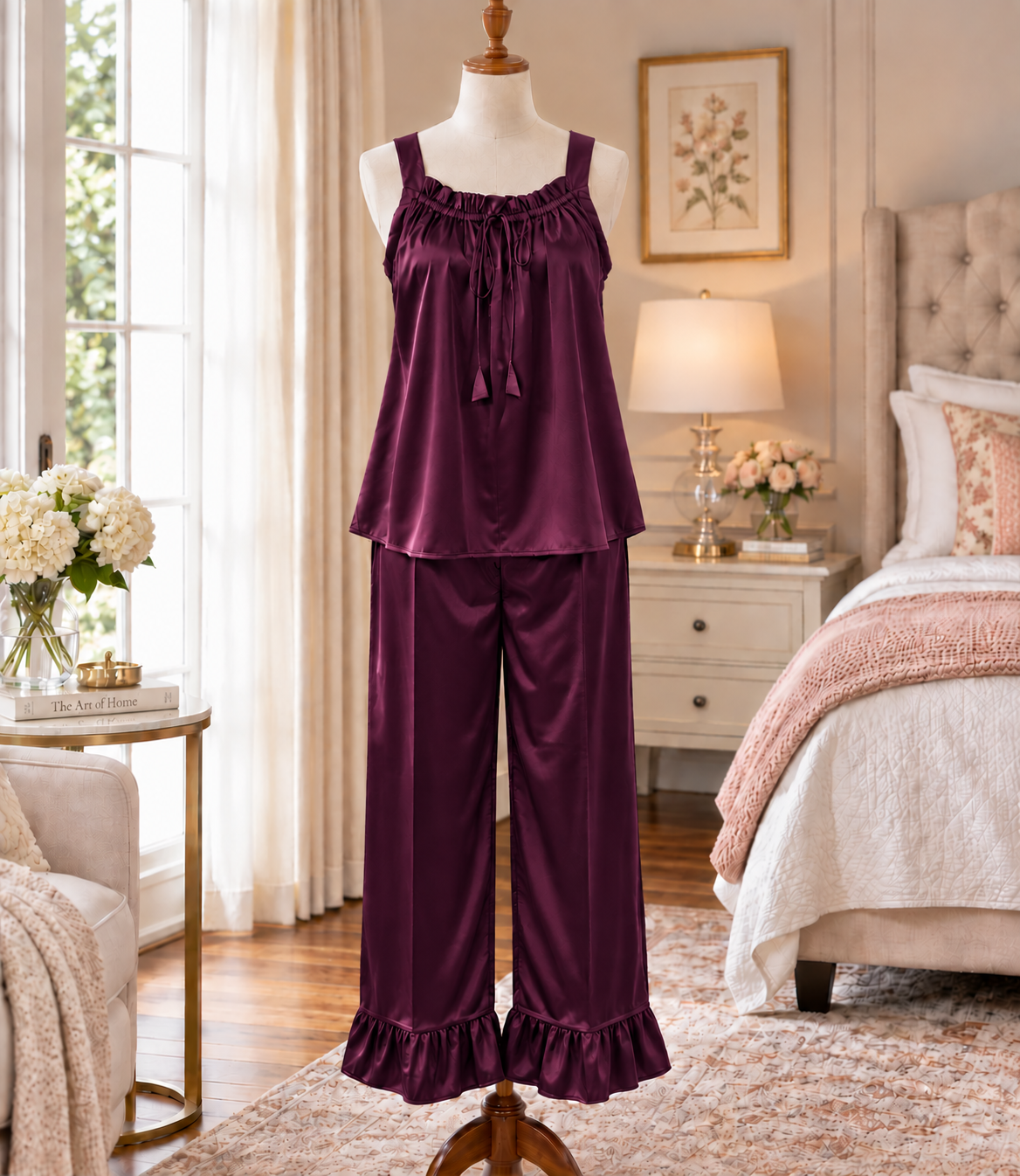 SoieRose Viviana 100% Silk Pajama Set, 22 Momme Ruffle Luxury Sleepwear