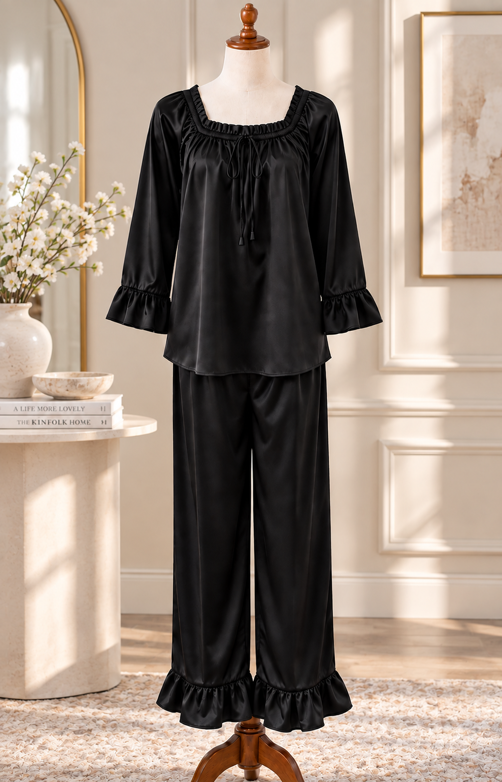 SoieRose Juliette 100% Silk Pajama Set, 22 Momme Ruffle Luxury Sleepwear
