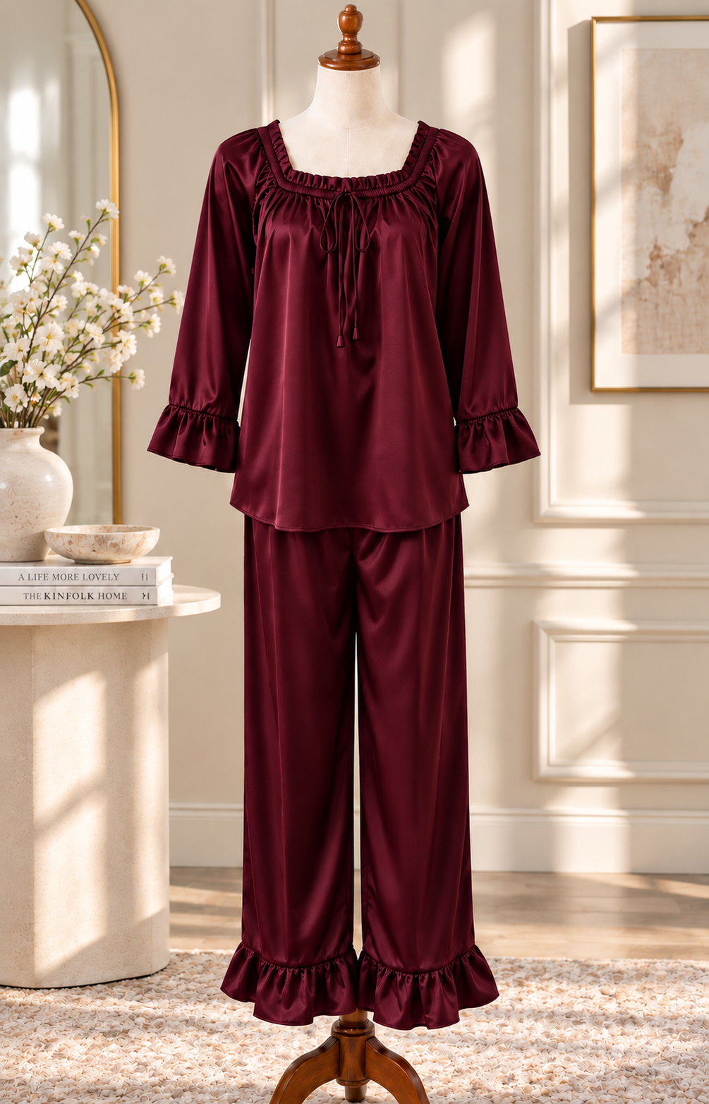 SoieRose Juliette 100% Silk Pajama Set, 22 Momme Ruffle Luxury Sleepwear