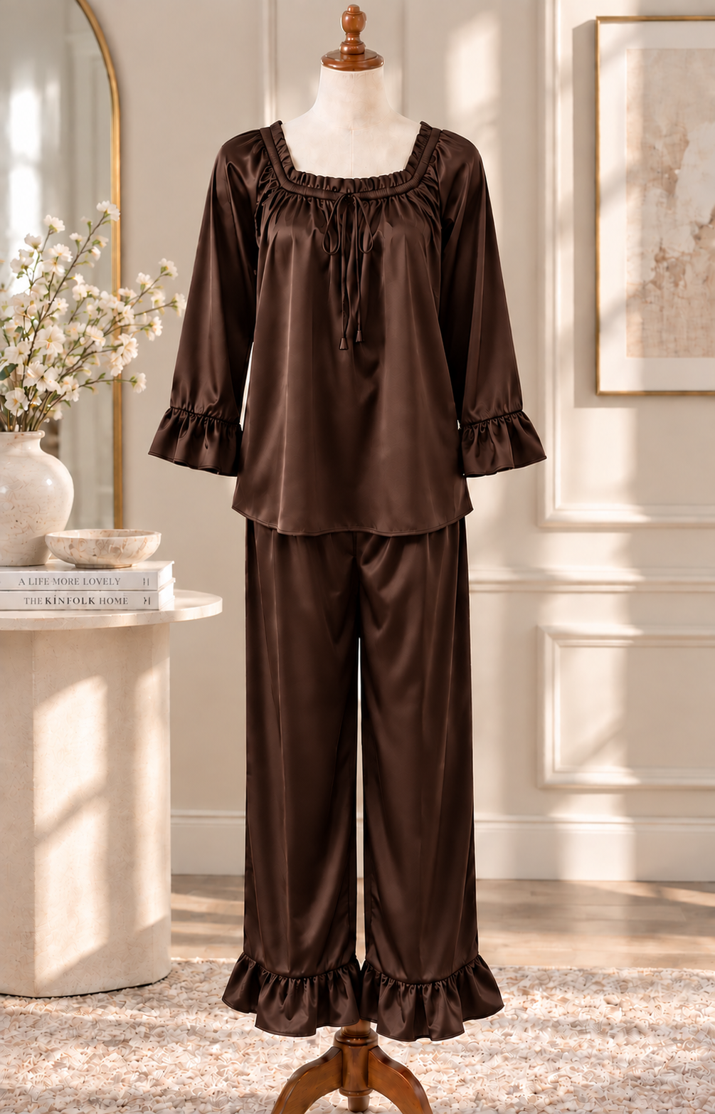 SoieRose Juliette 100% Silk Pajama Set, 22 Momme Ruffle Luxury Sleepwear