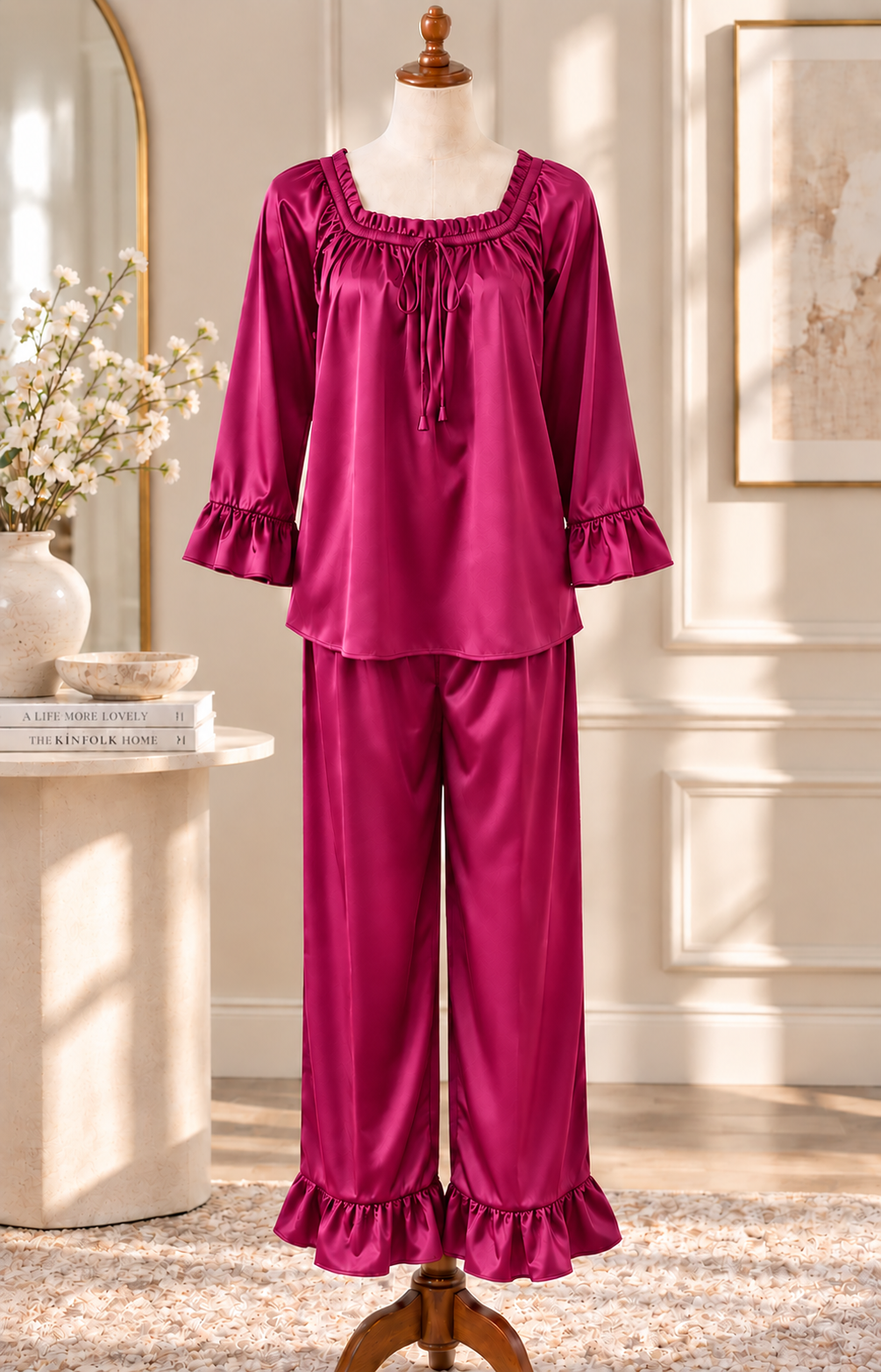 SoieRose Juliette 100% Silk Pajama Set, 22 Momme Ruffle Luxury Sleepwear