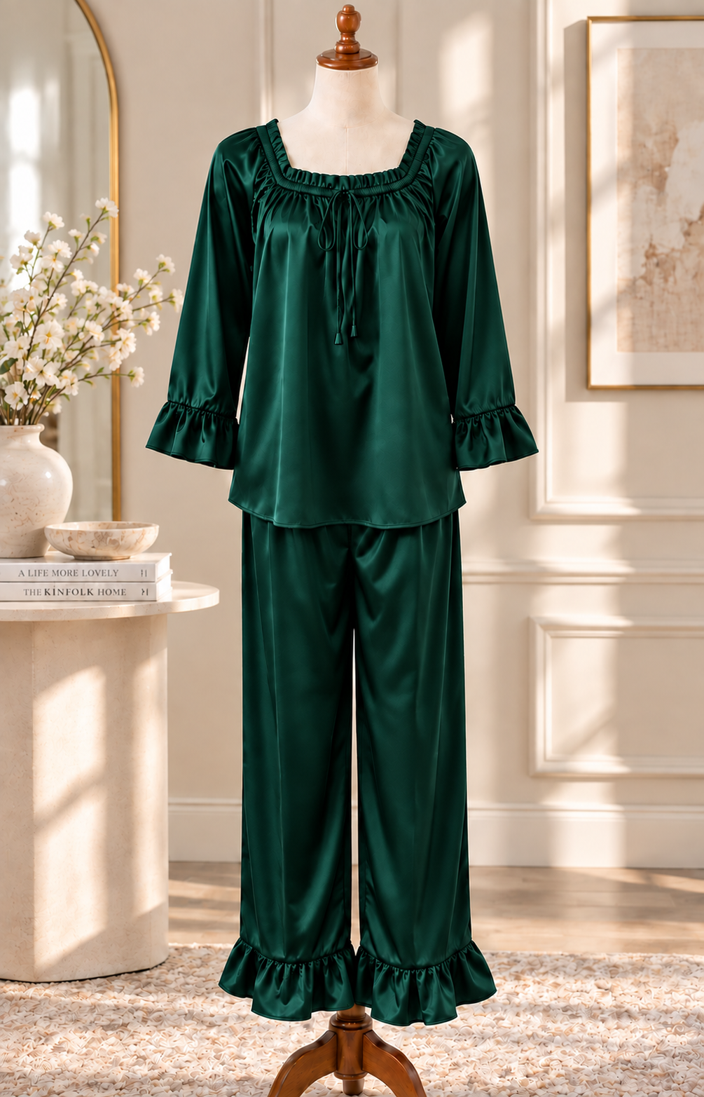 SoieRose Juliette 100% Silk Pajama Set, 22 Momme Ruffle Luxury Sleepwear
