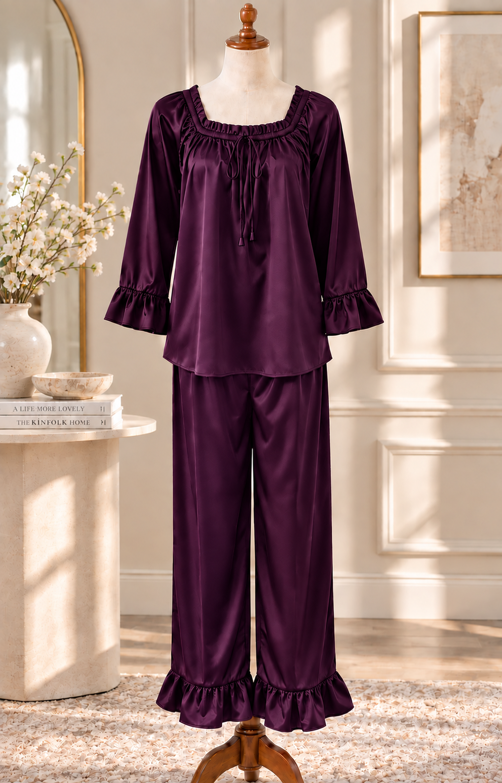 SoieRose Juliette 100% Silk Pajama Set, 22 Momme Ruffle Luxury Sleepwear