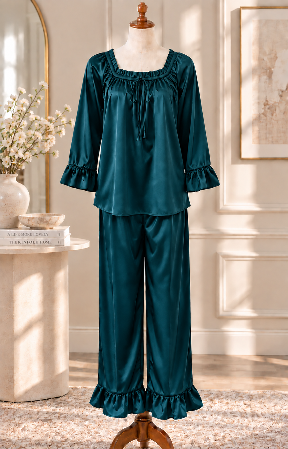 SoieRose Juliette 100% Silk Pajama Set, 22 Momme Ruffle Luxury Sleepwear
