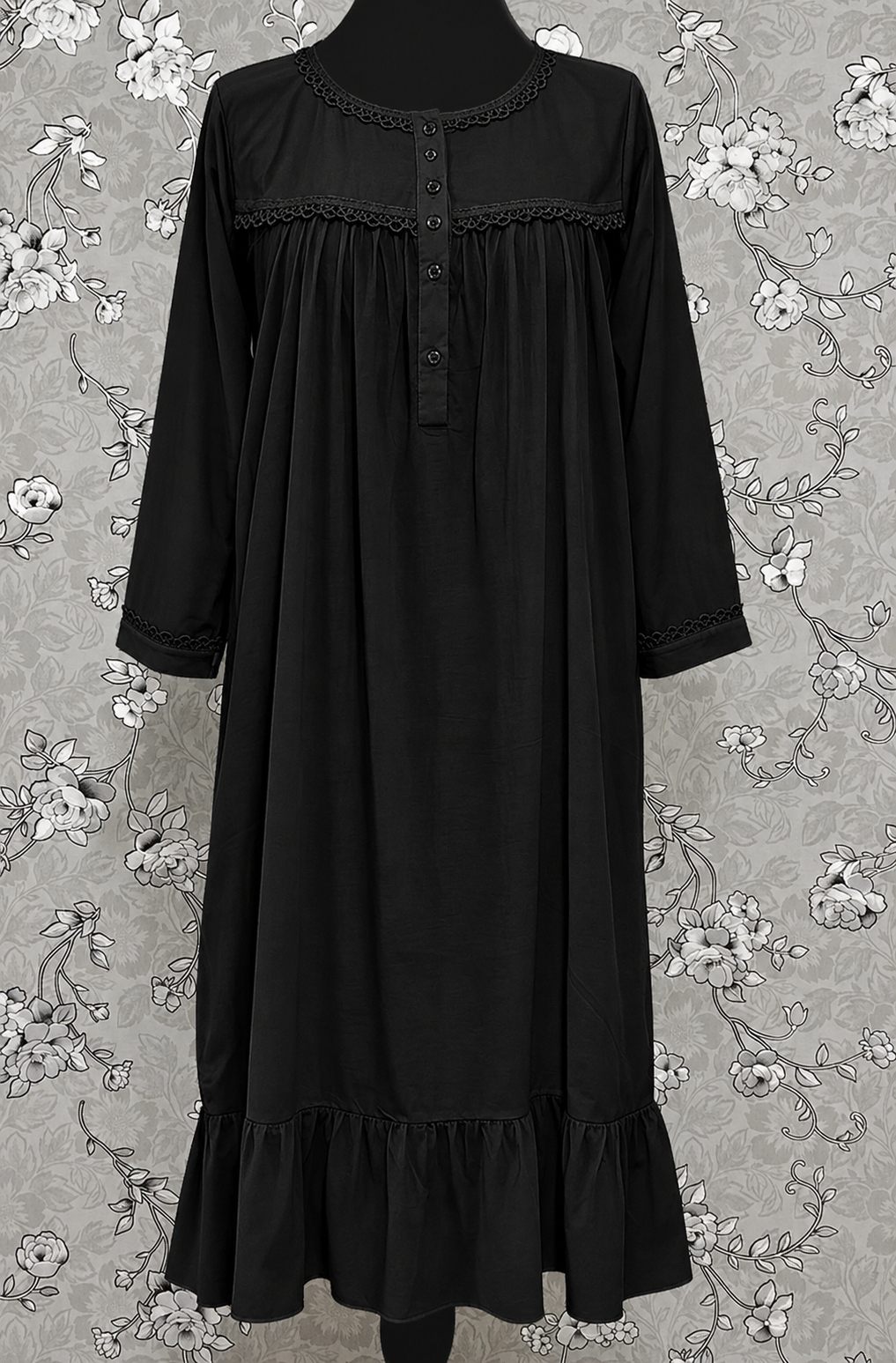 SoieRose 100% White Cotton  3/4 sleeves Victorian Nightgown - SR-1016