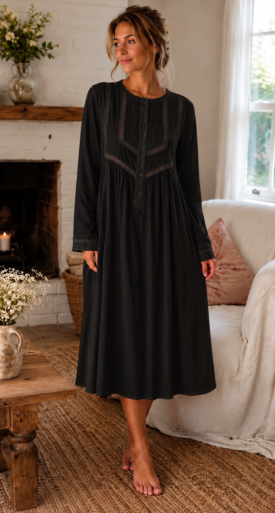 SoieRose 100% White Cotton Lace Trim Victorian Nightgown - SR-1025