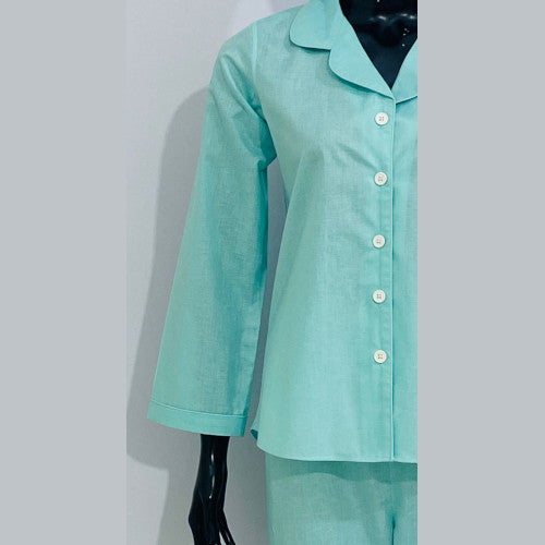 SoieRose Women's Victorian Pajama Set – Soft Teal – 100% Cotton - SR1053