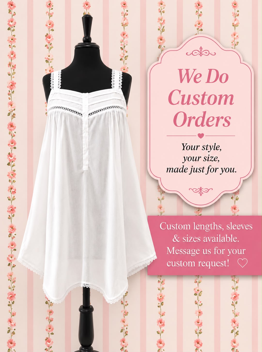 SoieRose White 100% Cotton Victorian Nightgown - SR1001