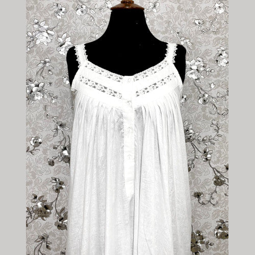 SoieRose 100% White Cotton  Sleeveless Nightgown with Straps - SR-1015