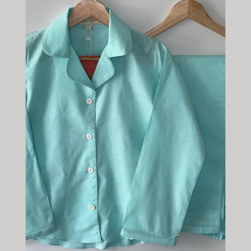 Soierose Women 100% Cotton Beautiful Sea Green Pajama Set SR-1021