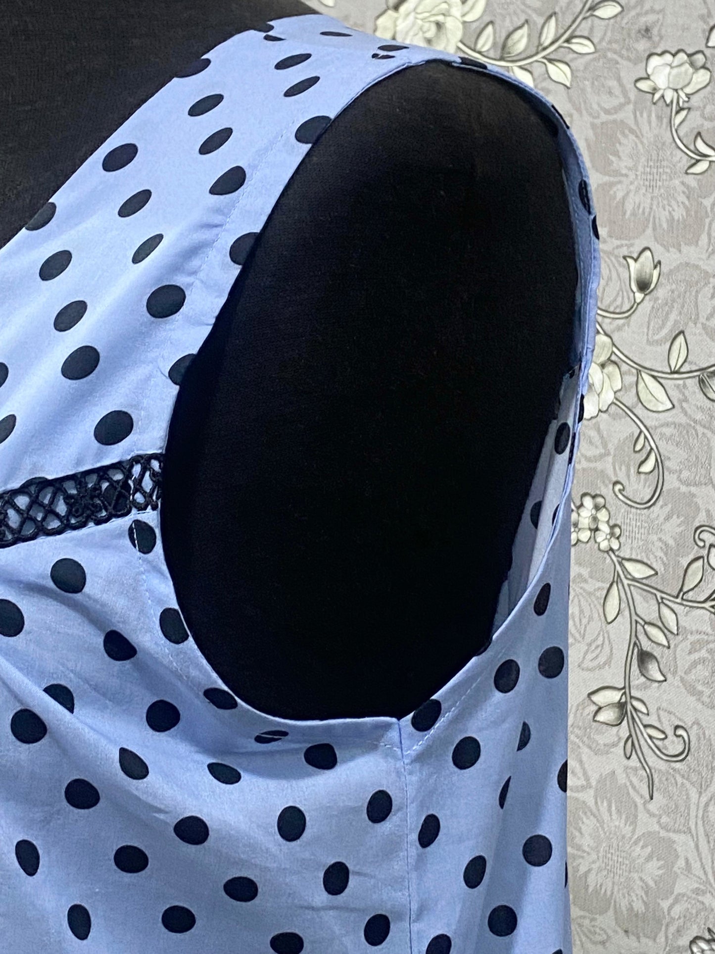 SoieRose 100% Cotton Blue Polka Dot Victorian Nightgown – Sleeveless Summer Nightdress SR-1210