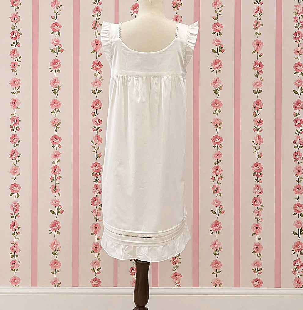 SoieRose 100% Cotton Ivory Victorian Nightgown - Vintage Cottagecore Sleep Dress - SR-1326