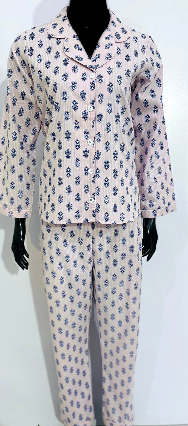 SoieRose 100% Cotton Light Purple Pink Print Pajama Set - SR1077