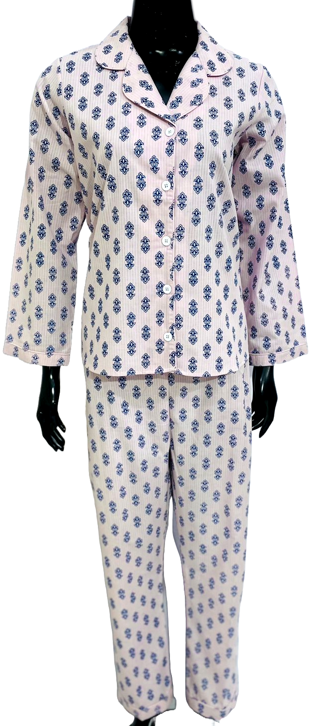 SoieRose 100% Cotton Light Purple Pink Print Pajama Set - SR1077