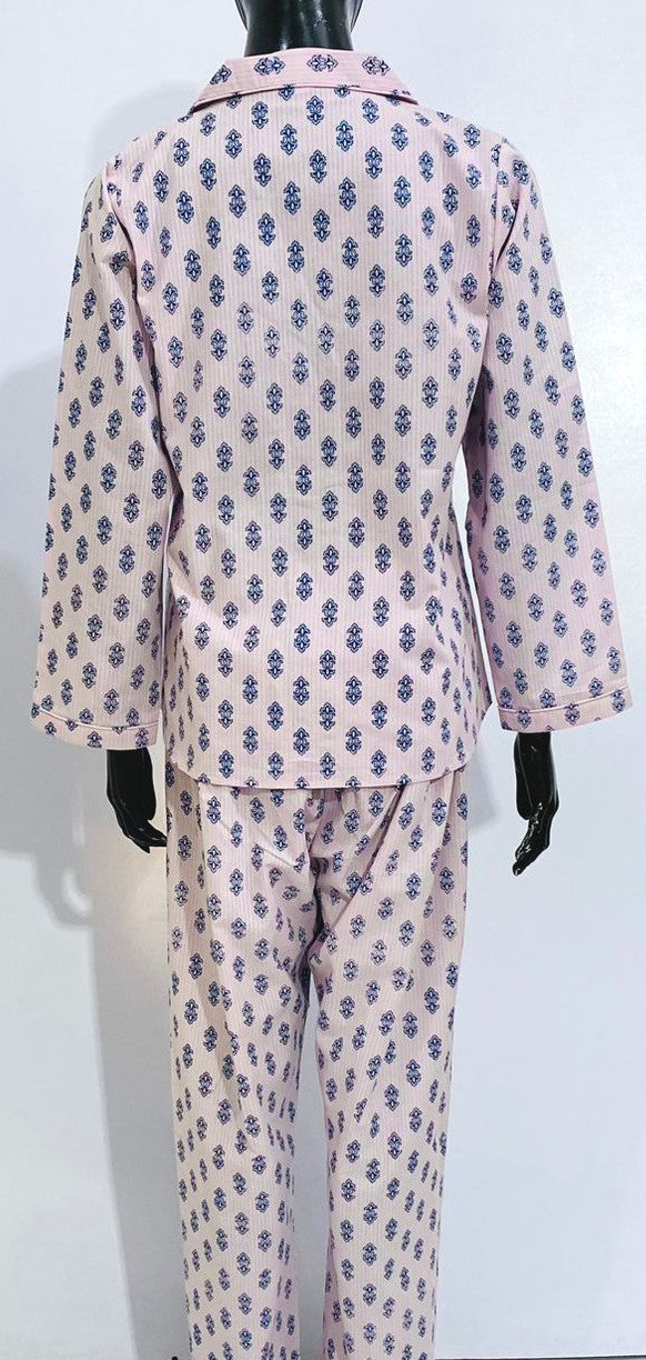 SoieRose 100% Cotton Light Purple Pink Print Pajama Set - SR1077