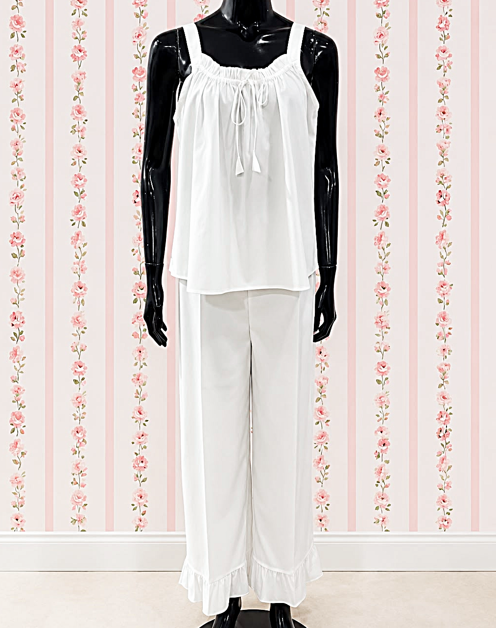 SoieRose 100% Cotton Pajama Set, Sleeveless Ruffle Lounge Set, Victorian Inspired Cotton Sleepwear, Cottagecore Pajamas - SR-1333