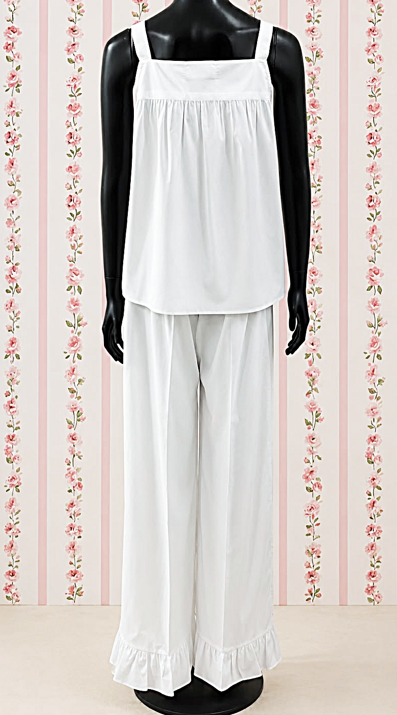 SoieRose 100% Cotton Pajama Set, Sleeveless Ruffle Lounge Set, Victorian Inspired Cotton Sleepwear, Cottagecore Pajamas - SR-1333