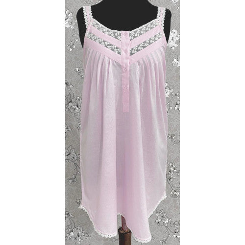 SoieRose 100% Cotton Pale Pink Sleeveless Nightgown with Straps - SR-1100