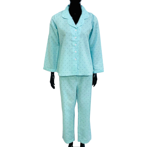 SoieRose Women's 100% Cotton White Self-Stripe Pajama Set - SR-1078