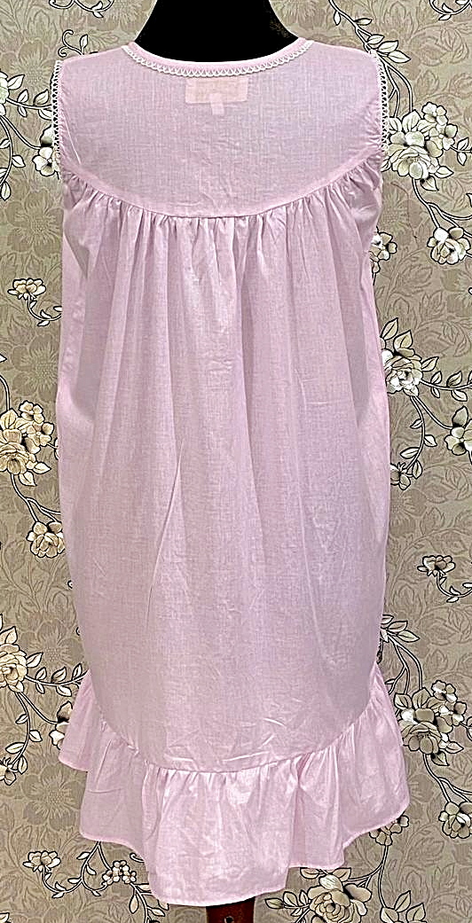 SoieRose 100% Cotton Pink Victorian Sleeveless Ruffle Hem Nightgown - SR-1150