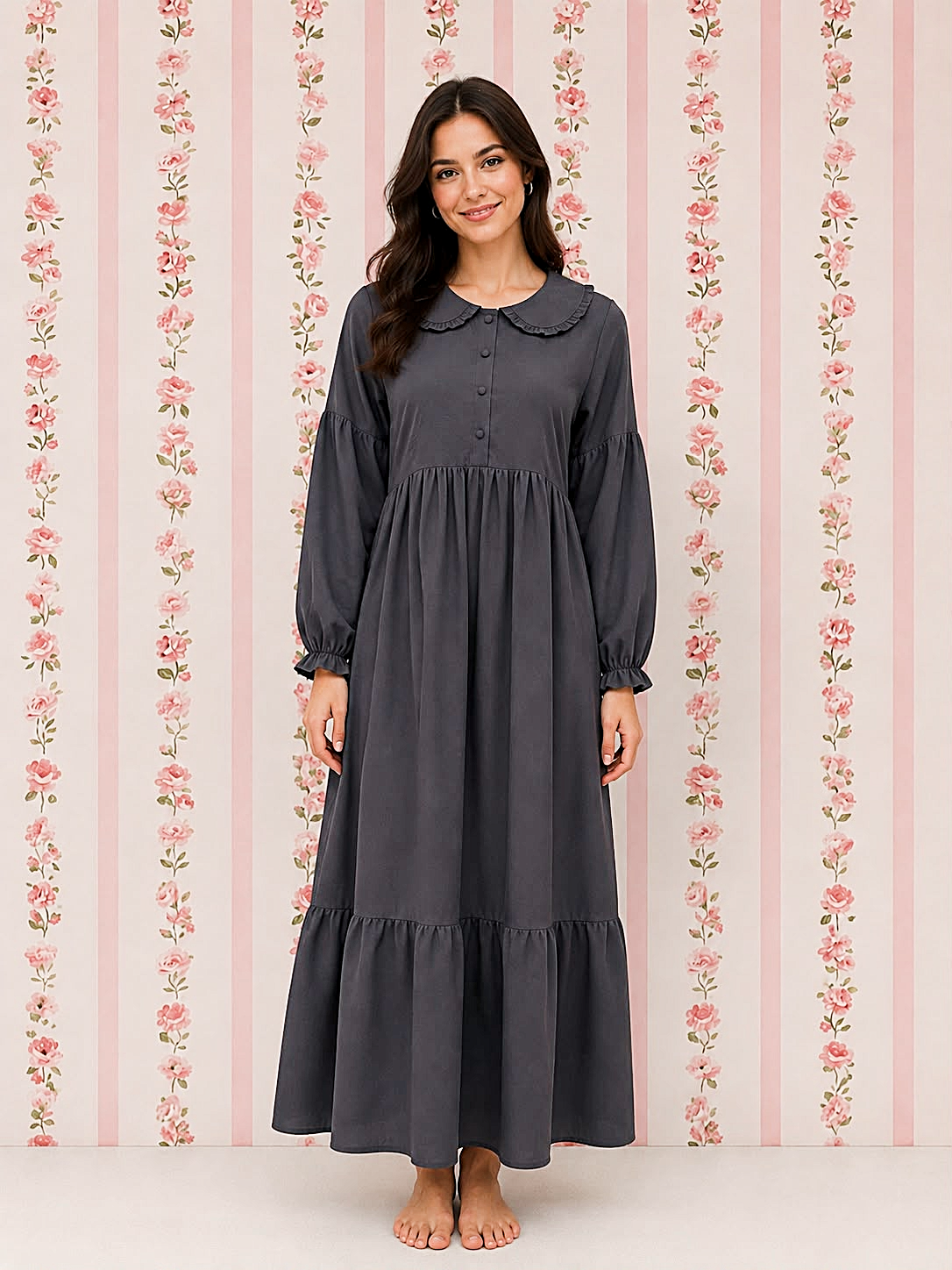 SoieRose 100% Cotton Slate Gray Prairie Maxi Dress - SR-1317