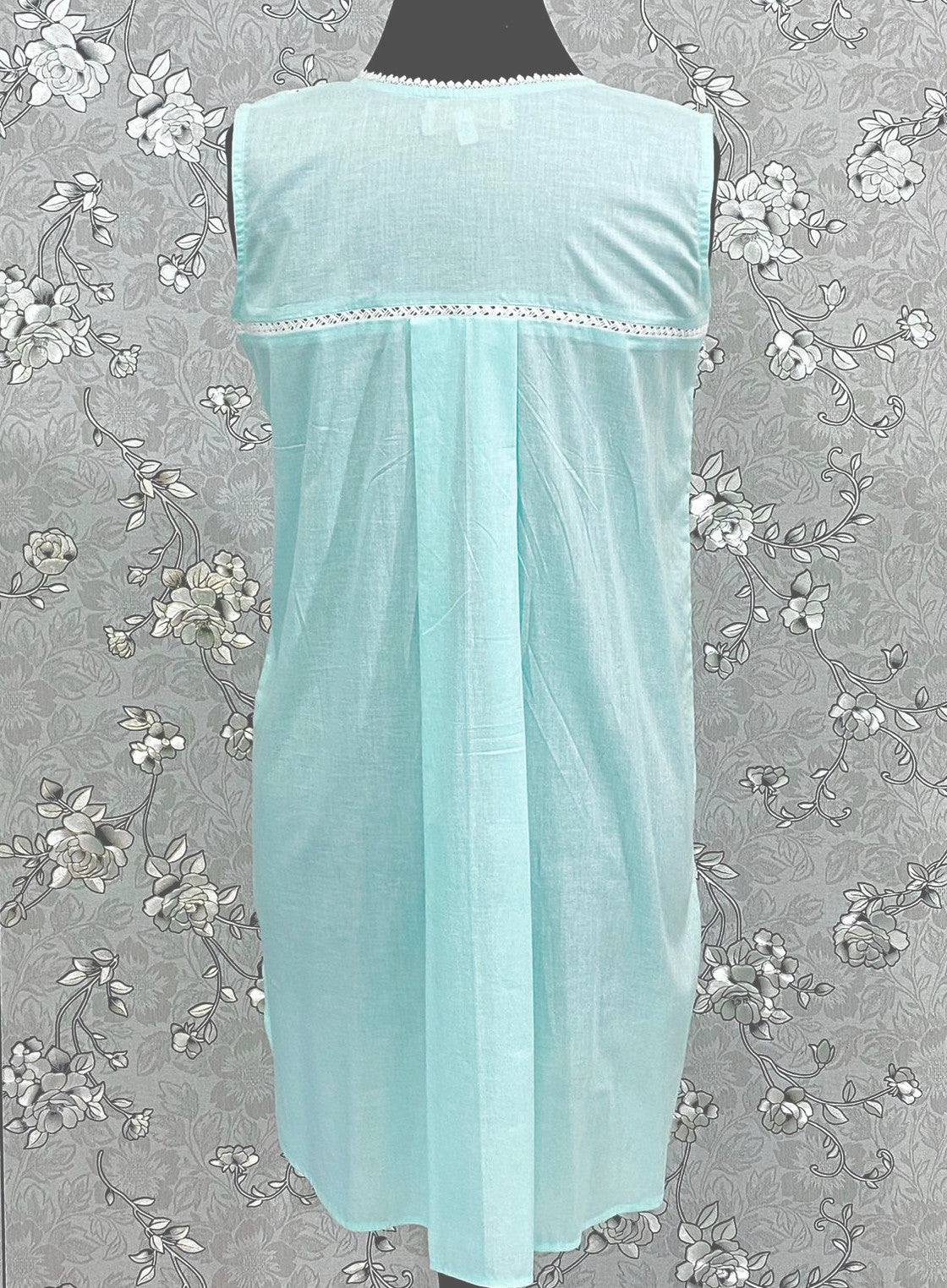 SoieRose 100% Cotton Sleeveless Eyelet Detail Victorian Cotton Nightgown - SR1146 - Sea Green