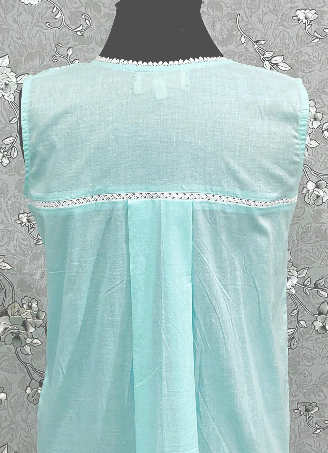 SoieRose 100% Cotton Sleeveless Eyelet Detail Victorian Cotton Nightgown - SR1146 - Sea Green