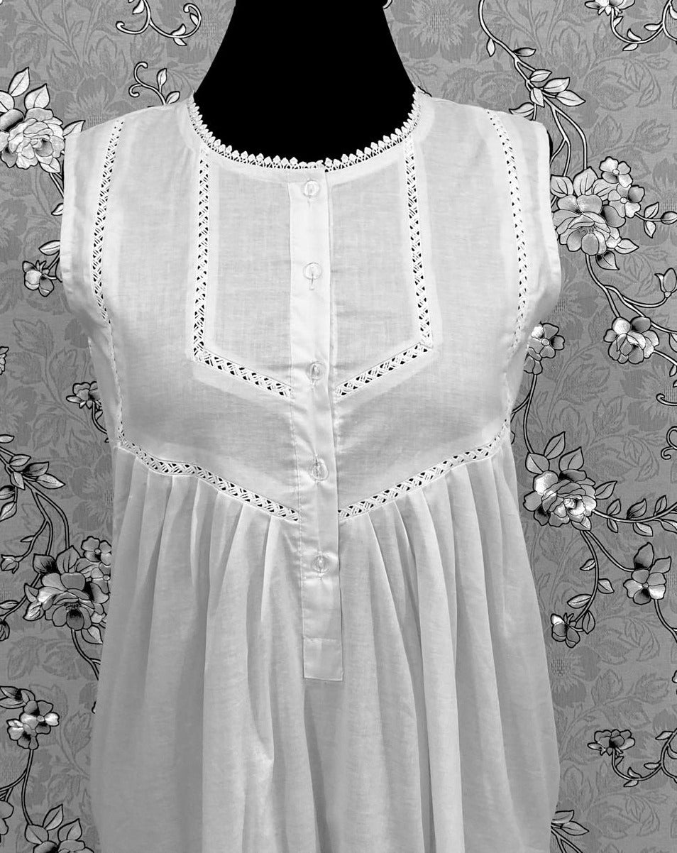 SoieRose 100% Cotton Sleeveless Eyelet Detail Victorian Cotton Nightgown - SR1142