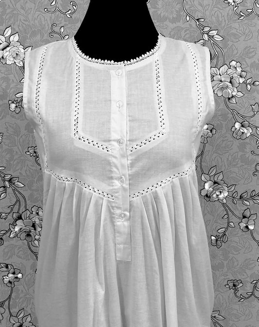 SoieRose 100% Cotton Sleeveless Eyelet Detail Victorian Cotton Nightgown - SR1142