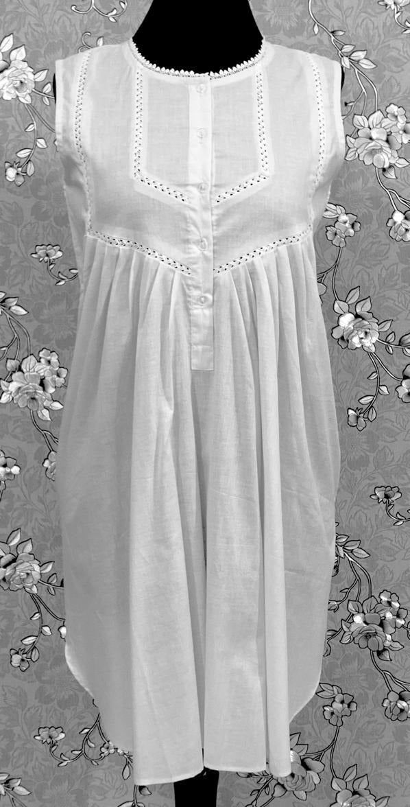 SoieRose 100% Cotton Sleeveless Eyelet Detail Victorian Cotton Nightgown - SR1142