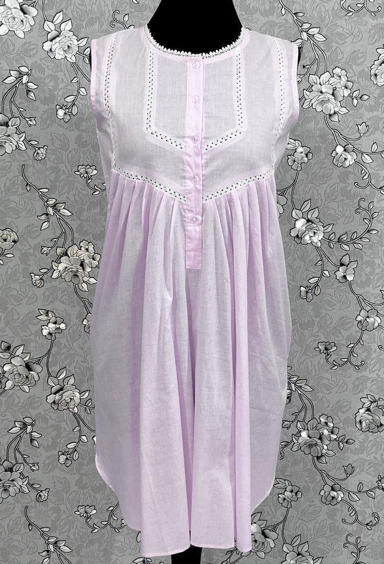 SoieRose 100% Cotton Sleeveless Eyelet Detail Victorian Cotton Nightgown - SR1145 - Pale Pink
