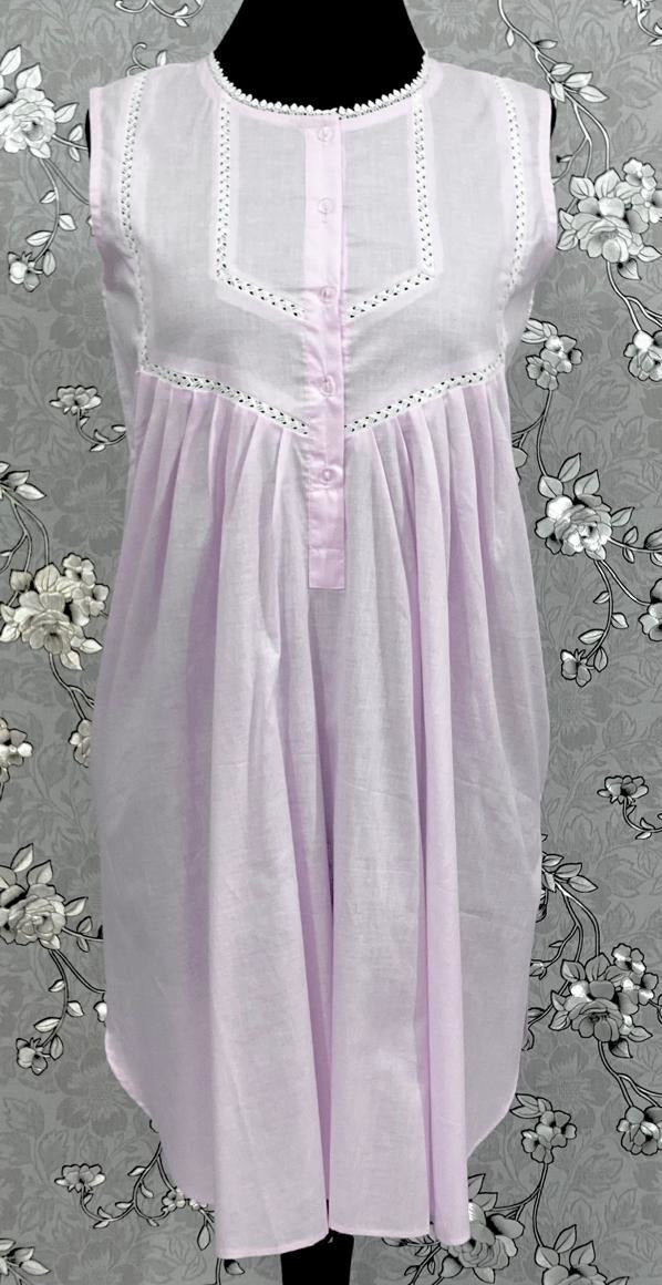 SoieRose 100% Cotton Sleeveless Eyelet Detail Victorian Cotton Nightgown - SR1145 - Pale Pink