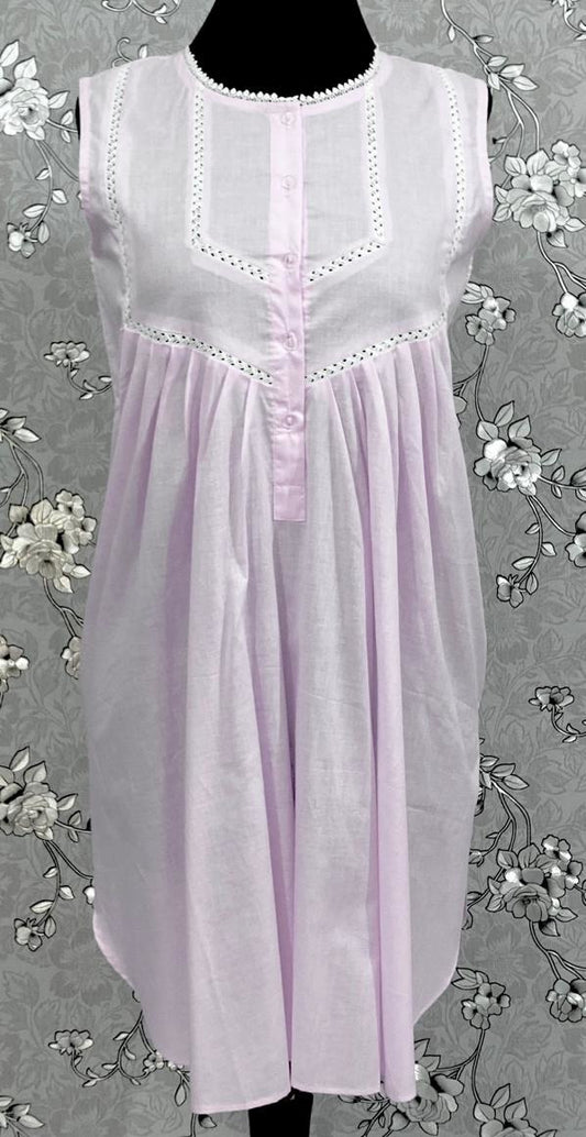 SoieRose 100% Cotton Sleeveless Eyelet Detail Victorian Cotton Nightgown - SR1145 - Pale Pink