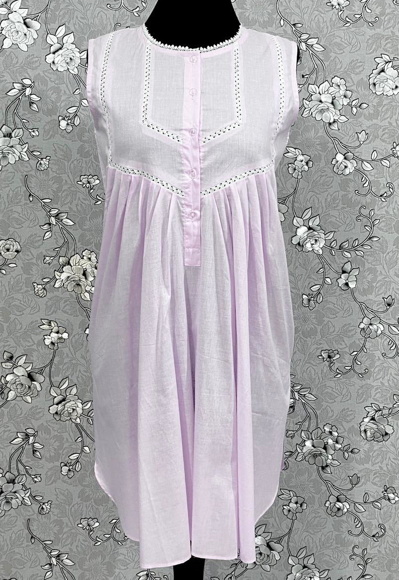 SoieRose 100% Cotton Sleeveless Eyelet Detail Victorian Cotton Nightgown - SR1145 - Pale Pink