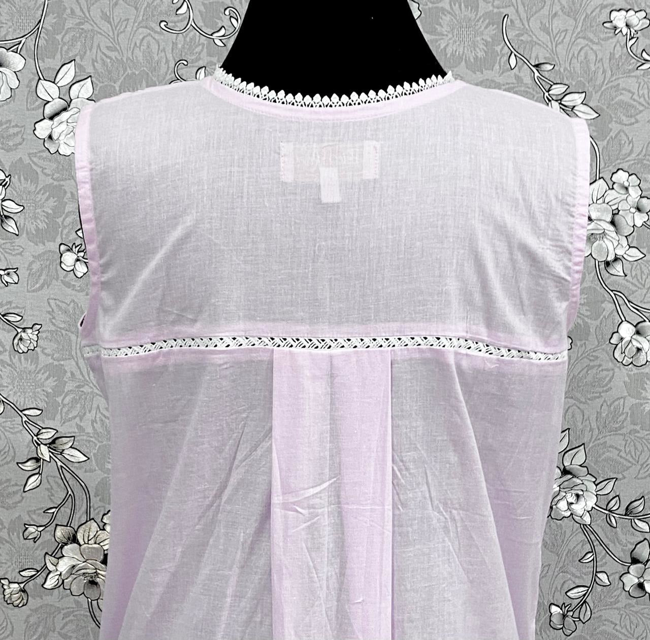 SoieRose 100% Cotton Sleeveless Eyelet Detail Victorian Cotton Nightgown - SR1145 - Pale Pink