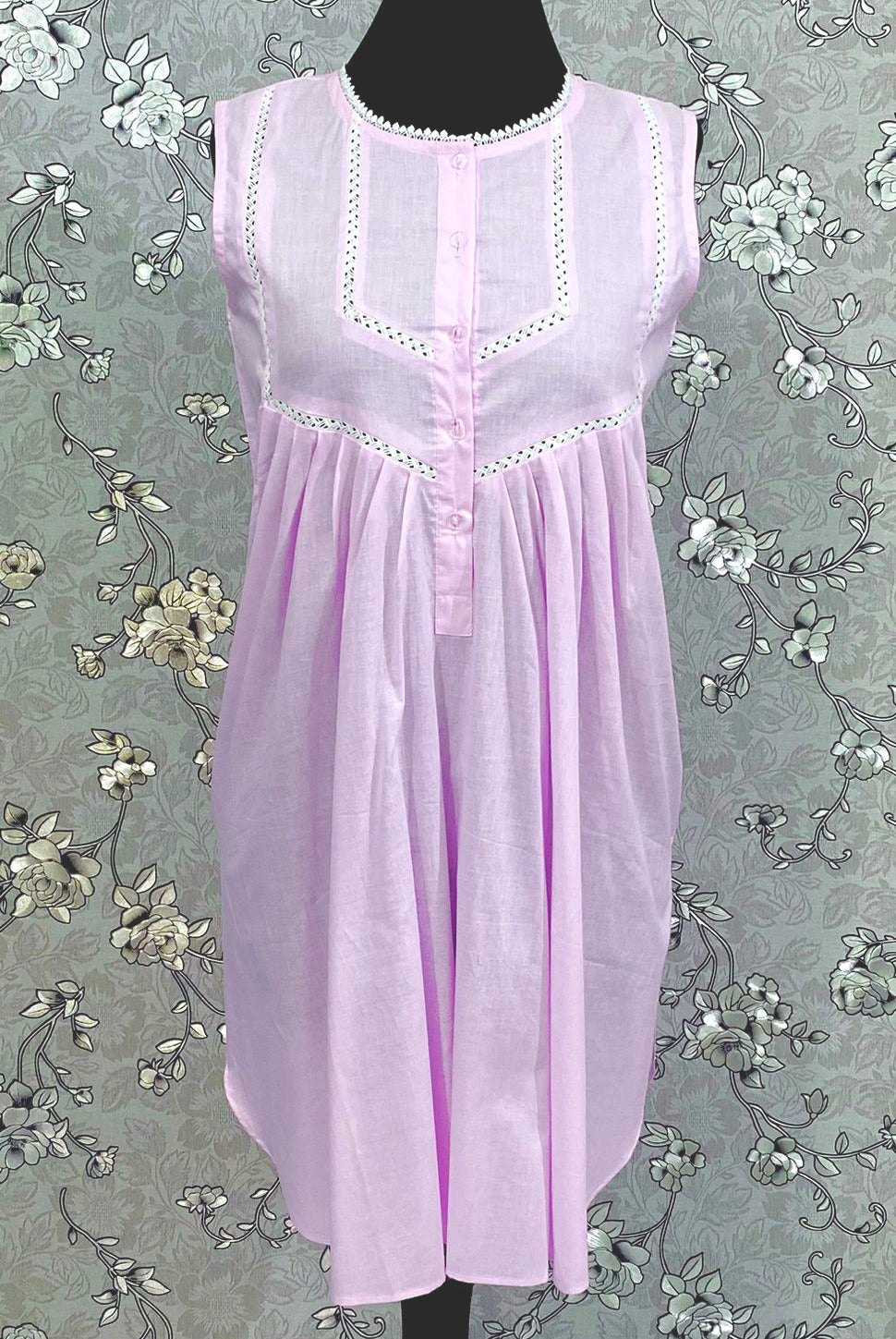 SoieRose 100% Cotton Sleeveless Eyelet Detail Victorian Cotton Nightgown - SR1143 - Pink