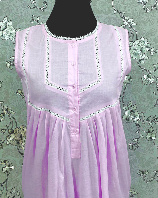 SoieRose 100% Cotton Sleeveless Eyelet Detail Victorian Cotton Nightgown - SR1143 - Pink