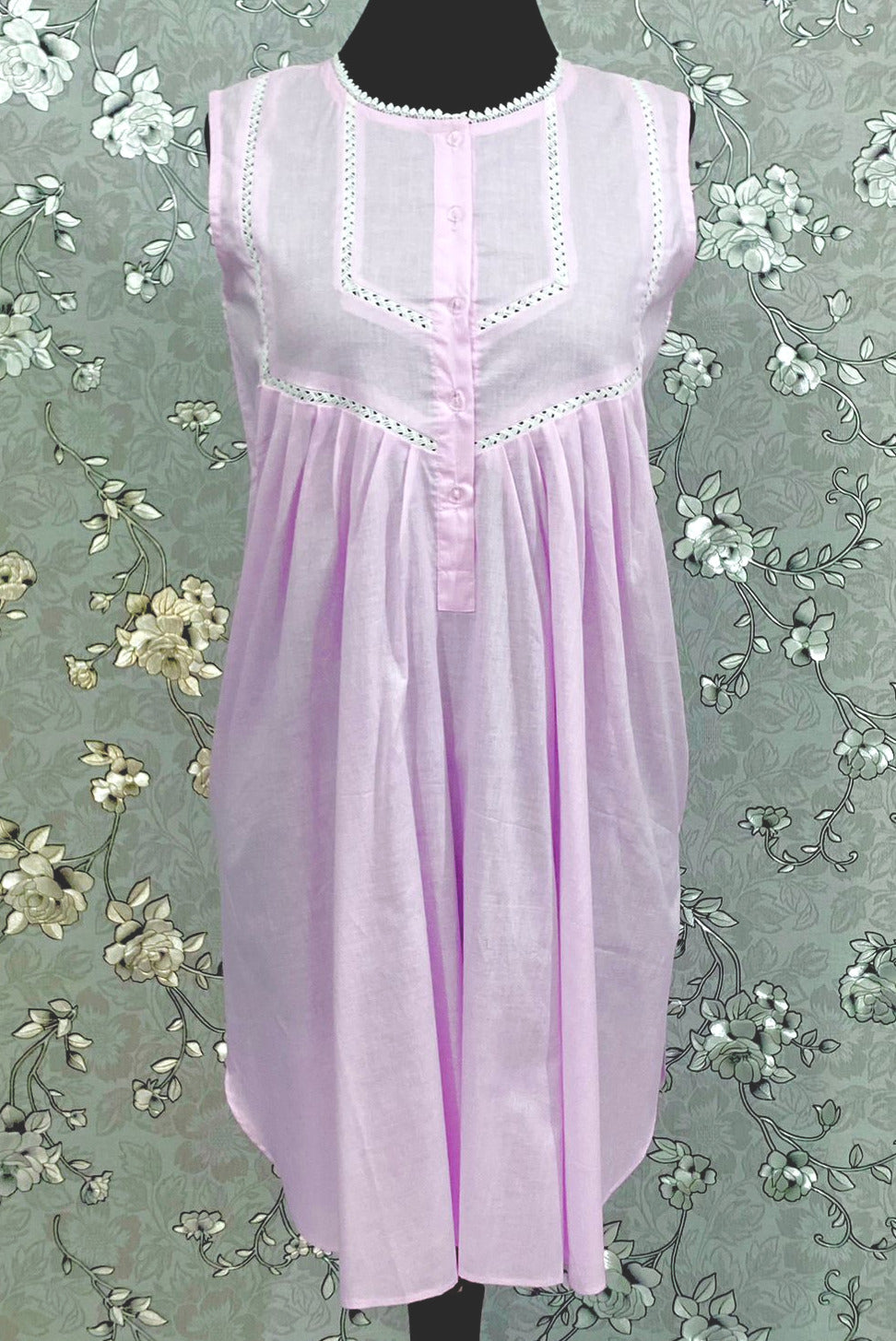SoieRose 100% Cotton Sleeveless Eyelet Detail Victorian Cotton Nightgown - SR1143 - Pink