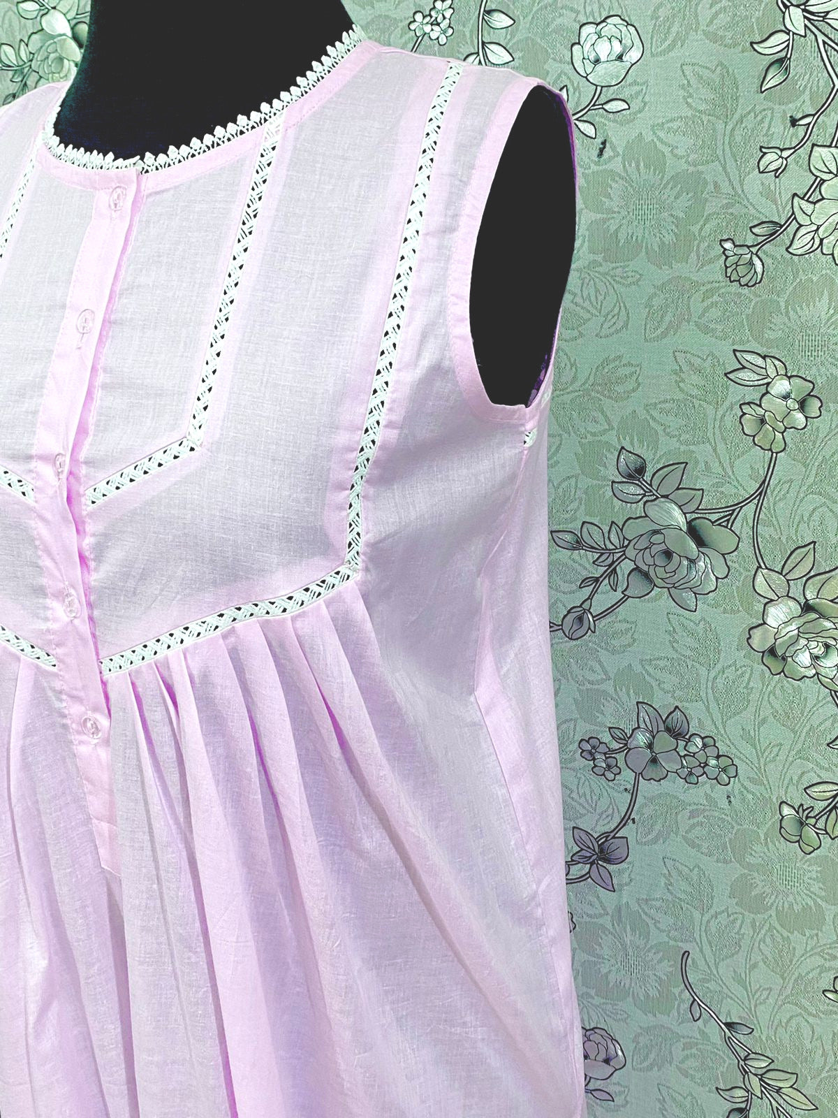 SoieRose 100% Cotton Sleeveless Eyelet Detail Victorian Cotton Nightgown - SR1143 - Pink